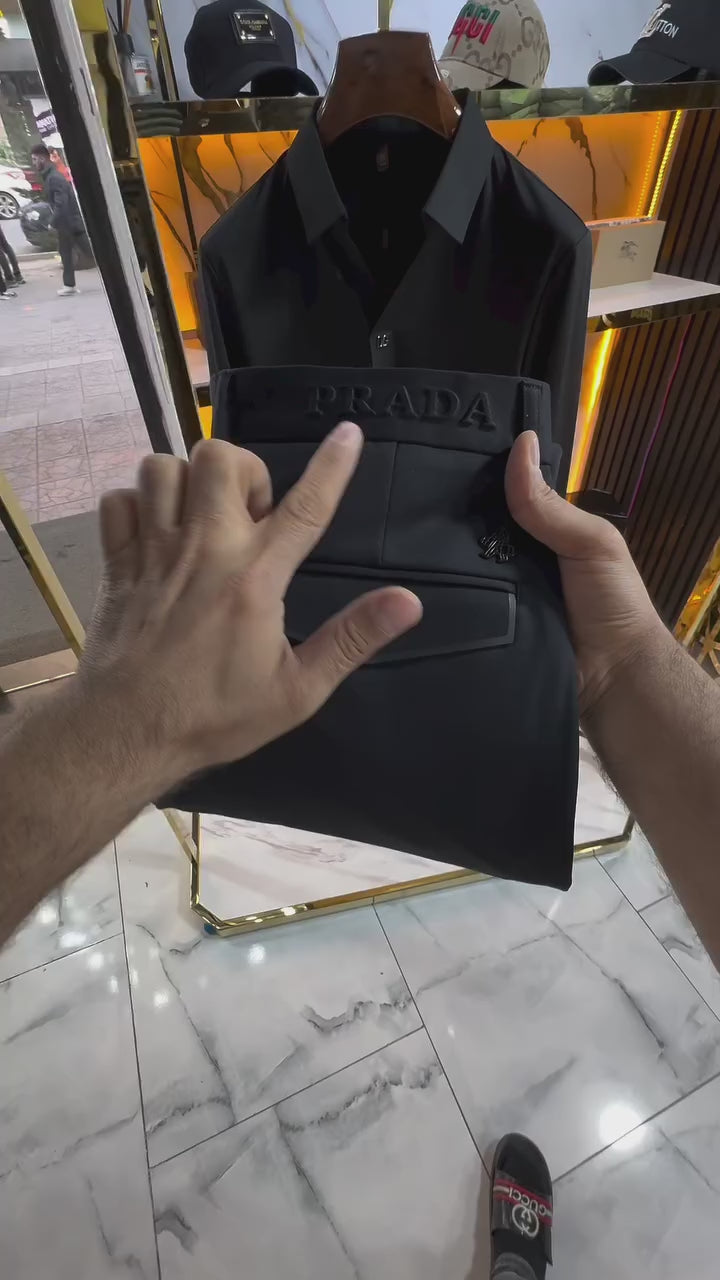 DG  Siyah Gömlek & Prada Siyah Pantolon Takım Rahat Kalıp