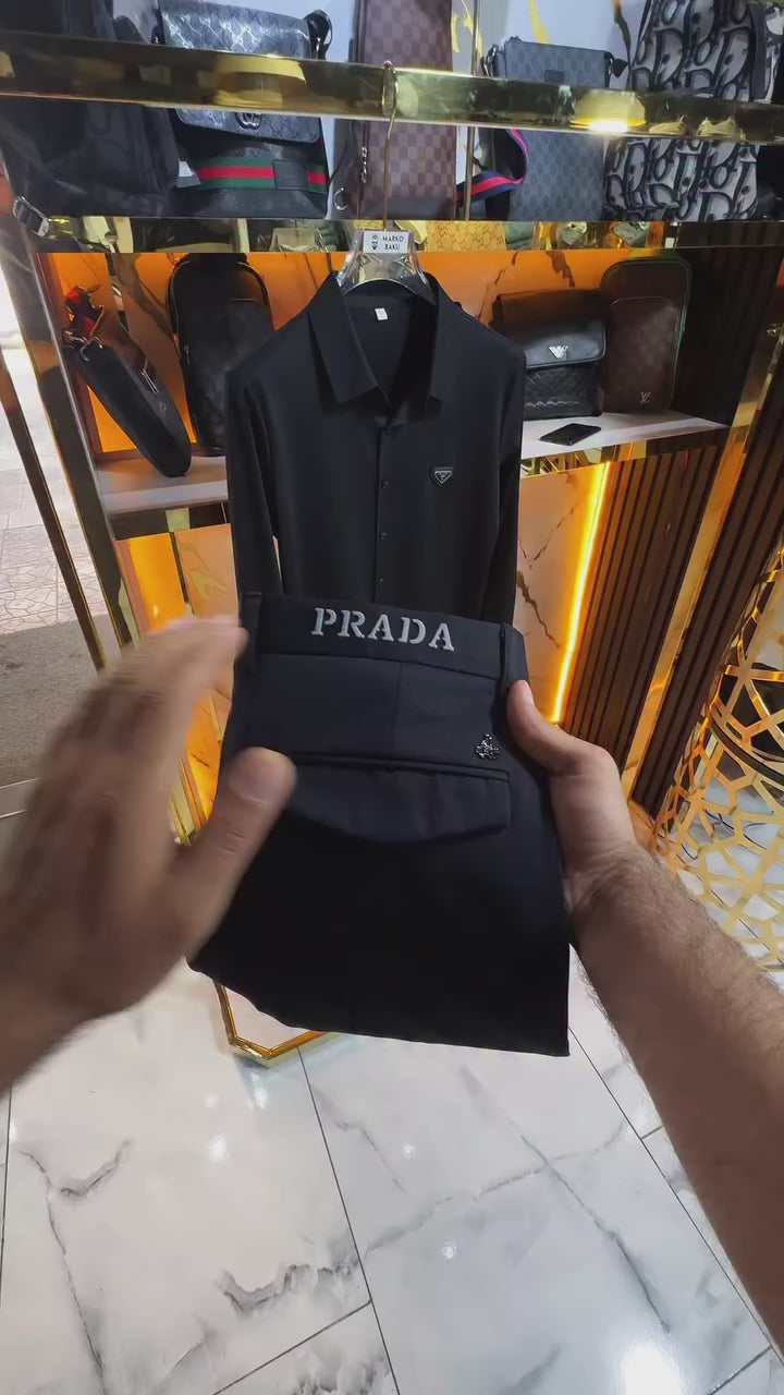 Prada Düğmeli Saten Gömlek & Prada Siyah Kumaş Pantalon