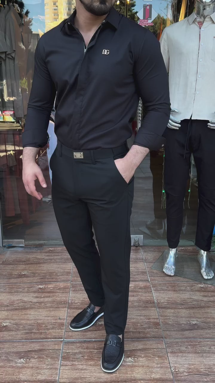 DG  Siyah Gömlek Saten Fermuarlı & Siyah Pantolon Takım