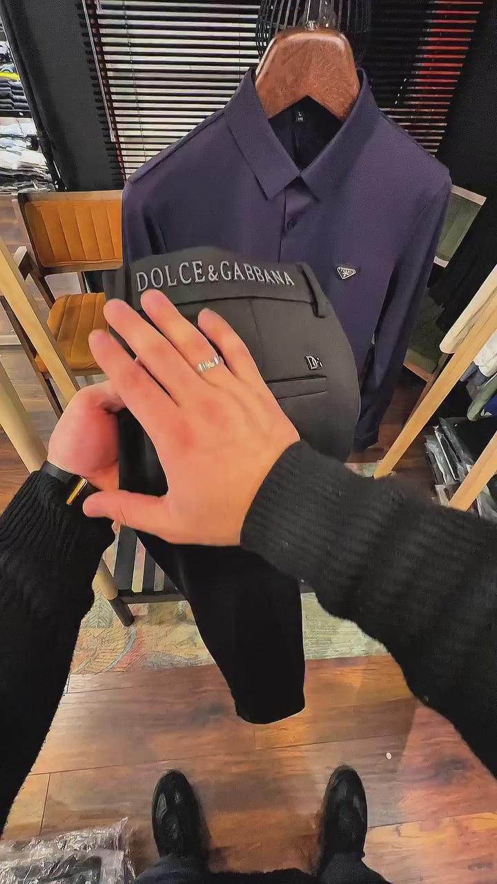 Prada Lacivert Düğmeli Saten Gömlek & DG Kumaş Pantalon